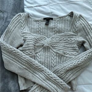 Forever 21 Grey Cable Knit Scoop Neck Sweater